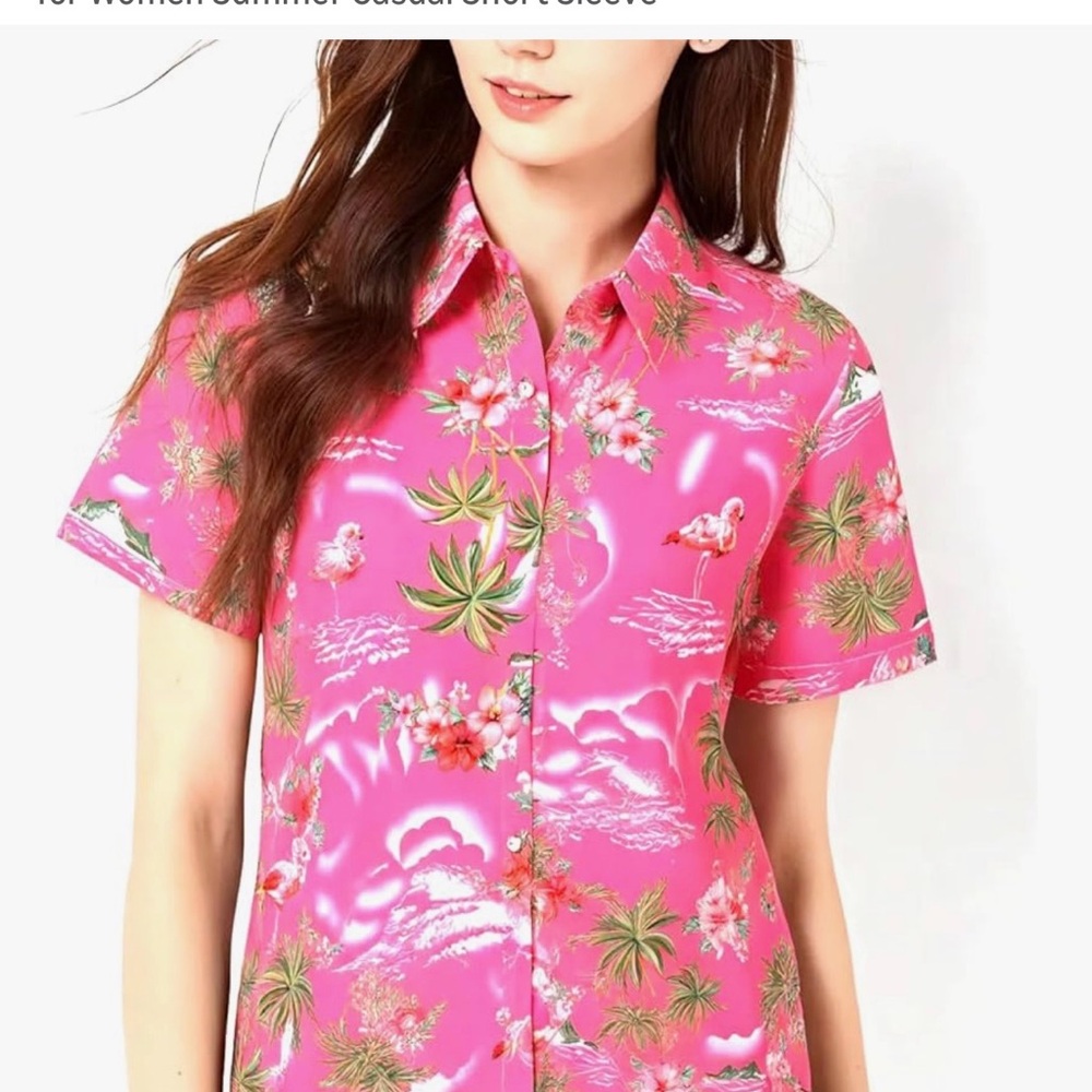 Hawaiian Pink Floral Women's Button-Down Shirt size XL